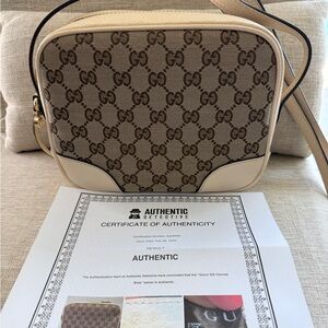 Gucci Bree crossbody canvas and cream leather trim with goldtone hardware